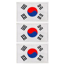 프루마 대한민국 태극기 자수 와팬 패치 벨크로 찍찍이, 화이트, 3개