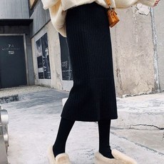 허리밴딩 골지스커트 니트치마 데일리 롱 스커트_WFIDSC8