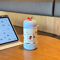 Nookii 304不銹鋼保溫杯 便攜手提 可愛卡通水杯, 蘋果口袋杯【藍色】, 300ml