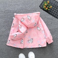여아 바람막이 귀여운 캐릭터 후드점퍼 키즈 자켓 아동 봄점퍼 어린이 패션자켓, 160cm, N. 전면 프린트 코너 호스 재킷 핑크
