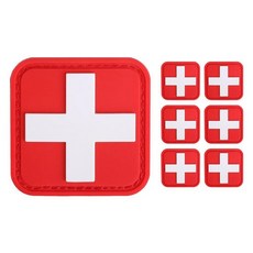 LIVANS Medic 패치 응급 처치 패치 전술 IFAK에 적합 EMT 외상 파우치 3.8cm(1.5인치) 3D 하이 릴리프 패치 간호사 의사 응급 로고 PVC, 1.5" x 1.5", White & Red, 화이트 & 레드