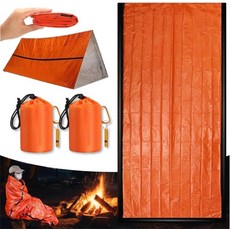 휘슬이 달린 드론다 비상 침낭 휴대용 생존 가방 가벼운 포켓 사이즈 캠핑 하이킹을 위한 방수 보온, 2 Pack + Whistle