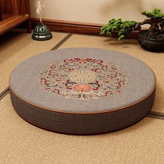 명상 원형 방석 원형매트 기도 쿠션 바닥 방석 자수 명상매트 탈부착 가능 대형 매트 두께 8cm, 그레이