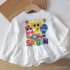 Sprunki節奏盒子女童長袖T恤，春秋冬甜美拼接裙擺可愛打底衫