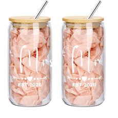 ECLATIS Wangxitumug 커플을 위한 재미있는 약혼 특별한 선물 EST 2025 웨딩 와인 잔 컵 - 커플 신부 및 신랑 신혼 부부를 멋진 브라이덜 샤워 선물, ECLATIS Wangxitumug 커플을 위한 재미있