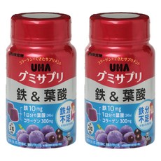 UHA 味覺糖 鐵質葉酸補充軟糖 綜合巴西莓口味 10mg, 2罐, 60顆