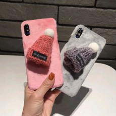 아이폰8 털모자 케이스, 1개, 핑크