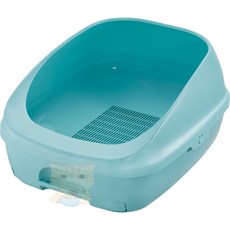 促銷 拿鐵貓花花 日本 Unichach 嬌聯 雙層貓砂盆 [幼貓/半罩/全罩/加寬] 米白色 貓沙盆 屋型便盆, 1個, 半罩全配（藍色）