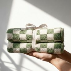 바무타올 국내산 뱀부 호텔 수건 180g, 2개, 그린 체크