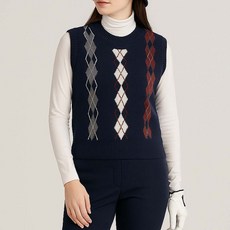 레크레아 클래식 아가일 니트베스트 여성 골프웨어 조끼