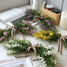 리본 플라워가랜드 행잉가랜더 조화 인테리어 벽장식-1879999EA, 옐로우