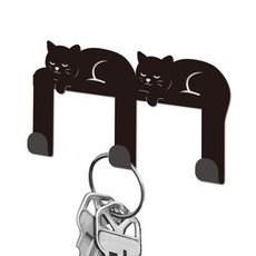 아이언 벽걸이 행거 장식 정리대 나사 포함 3구 고리 가방 옷 키 스카프 거치대 길이 11cm 폭 1.5cm 인테리어 소품, 엎드린 고양이
