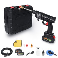 SHILONG 무선 고압세척기 휴대용 고압세차기 모터식 쏘고쏘고 물분사기4000mAh 배터리2개 풀세트+고품질호스5m, 1개