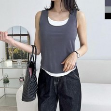 민소매 SS1005W 배색 나시 슬리브리스 여자 ACC 스쿱넥 레이어드 나시티 이너나시 여