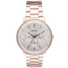 GOTO 懷舊系列 壓花玻璃十字花 IP玫x白 手錶