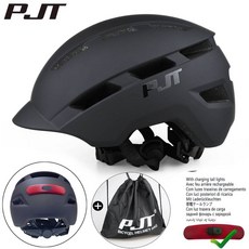PJT 사이클링 헬멧 In-Mold Road USB 충전식 테일 라이트/선택 자전거 헬멧 안전 모자 MTB 자전거 헬멧 용 헬멧 가방, L 57-61CM, 2P6-Black-Black-L-B