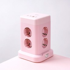 지클릭커 타워 8구 고용량 4000W USB 멀티탭 NP708PD 화이트, 1개, 타워형 8구 핑크, 2m
