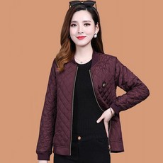 초슬림 여성용 봄가을 중년 엄마용 단추 면 재킷, XL, 퍼플