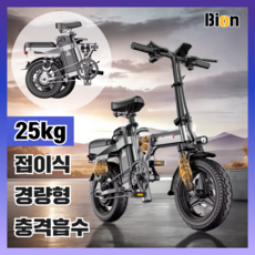 [바이온] 접이식 전기자전거 전동 배달 출퇴근 자전거 바이크 미니벨로 가성비, 기본형 25A(100km), 경량스틸