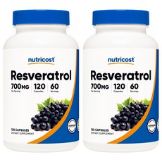 nutricost 白藜蘆醇膠囊 700mg, 120顆, 2罐