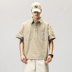 男款短袖POLO衫，大碼工裝口袋，涼感寬鬆襯衫