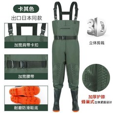 防水加厚連體捕魚褲鞋 雙護膝 耐磨防滑鞋底, 軍綠, 加厚加高, 雙護膝A, 38