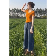 夏裝職業輕熟休閒兩件套裝女夏季韓版氣質套裝, 橘色, T恤