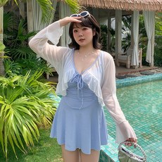 DIU 泳衣女大碼保守裙式連體遮肚顯瘦胖MM學生ins新款游泳衣, 2XL(建議125-140斤)
