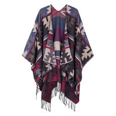 여성용 따뜻한 숄 랩 오픈 프론트 가디건 빈티지 패턴 판초 케이프 스웨터 코트 5 오렌지 단일 사이즈 142290, 4 네이비 블루