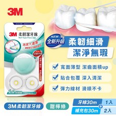 3M RTF2 柔韌潔牙線 馬卡龍造型1 2超值組 甜檸綠 牙線, 1個, 30公尺, 30m