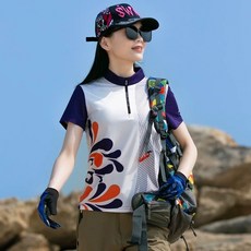 AIBUZHE 女款立領短袖排汗衫 登山休閒運動上衣