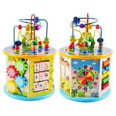 木製多功能繞珠晴晴百寶盒 動物數字學習學前教育益智遊戲玩具 CP值高, 1個