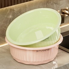 大號洗臉盆家用三件套洗菜盆子學生宿舍高顏值加厚洗衣洗腳塑料盆, [霧苔綠+蜜桃粉]2個裝-中號, 1個
