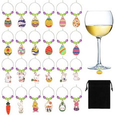 SANNIX 24pc 이스터 와인 잔 참 마커 식별 토끼 알 와인 참 스템 잔 시음회 부활절 장식 선호, SANNIX 24pc 이스터 와인 잔 참 마커 식별 토