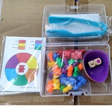 六色砝碼小熊彩虹馬芬杯夾夾樂 蒙特梭利夾小熊計數顏色分類學習教具兒童數學玩具, 1個, 盒裝【夾子顏色隨機】+30個小熊+配件