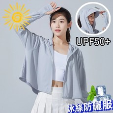 冰絲涼感防曬外套 UPF50+ 抗紫外線 輕薄透氣 大帽簷指洞設計 多功能防曬衣 女款