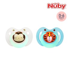 누비 동물친구 야광 노리개 젖꼭지 쪽쪽이(0~6개월), 1세트, 원숭이&호랑이, 1단계