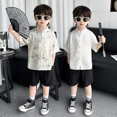 兔巴叮童裝2025漢服男童春夏秋季新中式古風唐裝演出服帥氣男孩國風錶演服裝幼兒園畢業製服襯衫學生裝洋裝童裝製服套裝