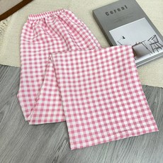 리바시안 핑크 칼라 체크 홈웨어 파자마 잠옷 바지