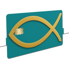 미니멀 Ichthys 크리스찬 피쉬 신용카드 스킨 스티커 커버 데칼 랩 2팩 청록색의 심플한 골드 페이스 심볼