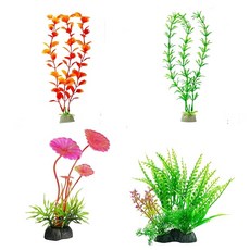 수초 인공 4점 세트 오브제 그린 옐로우 세트 내용 풍부 물고기 놀이터 레이아웃 소재 수경 악센트 열대어 금붕어 그릇 쉬운 아쿠아스케이프 반복 사용 가능 세척 OK 시들지 않는다, 1개