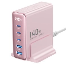 Toocki 투키 GaN 140w LED 디스플레이 3C2A 5포트 C타입 PD3.0 PPS 초고속 멀티충전기, 1개, 핑크