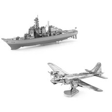 3D 입체 퍼즐 성인용 DIY 조립 모델 금속 모형 교육용 수제 장난감 나무조립 목공놀이 핸드메이드 해부학적 디자인 디오라마 스타일 완구, 1개, AU_구축함+B17 폭격기