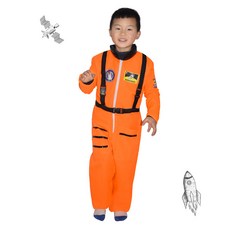 兒童太空人角色扮演服裝，橘色太空裝，派對學校活動服裝, L, 1套