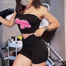 裸感芭比印花瑜伽內衣女夏運動抹胸防滑條聚攏運動健身內衣