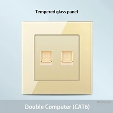 호환 골드 강화 유리 벽 소켓 영국 13A 전원 콘센트 USB C 타입 18W 급속 충전 가정용 조명 전기 스위치, 14 Double Computer(CAT6