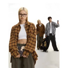 체크 셔츠 아우터 캐주얼 셔츠 남녀 공용