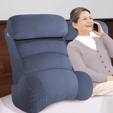 등받이 쿠션 침대 목받침 허리 시니어 어르신 등받이쿠션 엠보싱 서포트 삼각 대형, K-스퀘어 실내 장식 회색-파랑 줄무늬