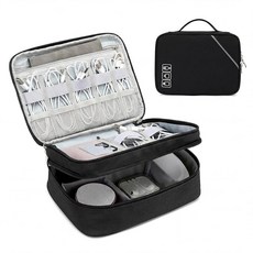 라놀라 여행용 케이블 정리 가방 전자 액세서리 케이스 휴대용 이중 보관 코드 휴대폰 충전기 플래시 드라이브 SD 카드 개인 물품 - 회색, SLanola Lanola _2-Black, 2-블랙