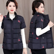 ROYALBELLE 여성 중년 반소매 패딩 베스트 보온 하이넥 지퍼 엄마 조끼 V0120143
